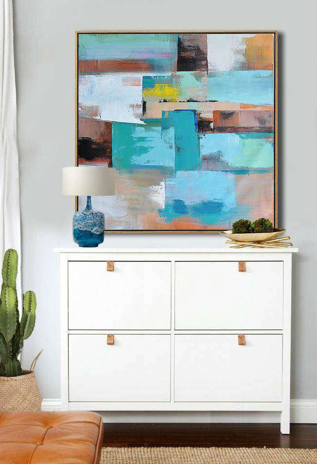 Original Painting Hand Made Large Abstract Art,Oversized Palette Knife Painting Contemporary Art On Canvas,Large Wall Art Canvas,Sky Blue,Brown,Orange,Light Green,Earthy Yellow.etc